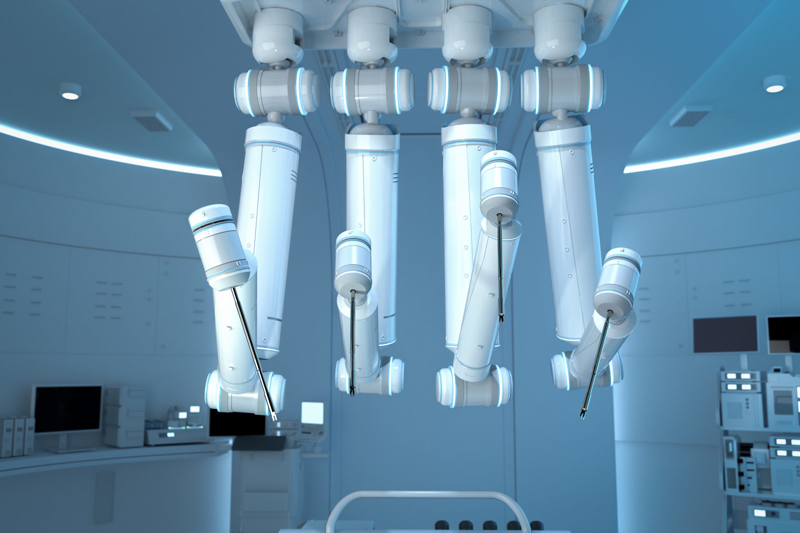 3d rendering close up robotic assisted surgery in surgery room